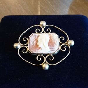 Elegant Cameo Brooch with Gold Accents
